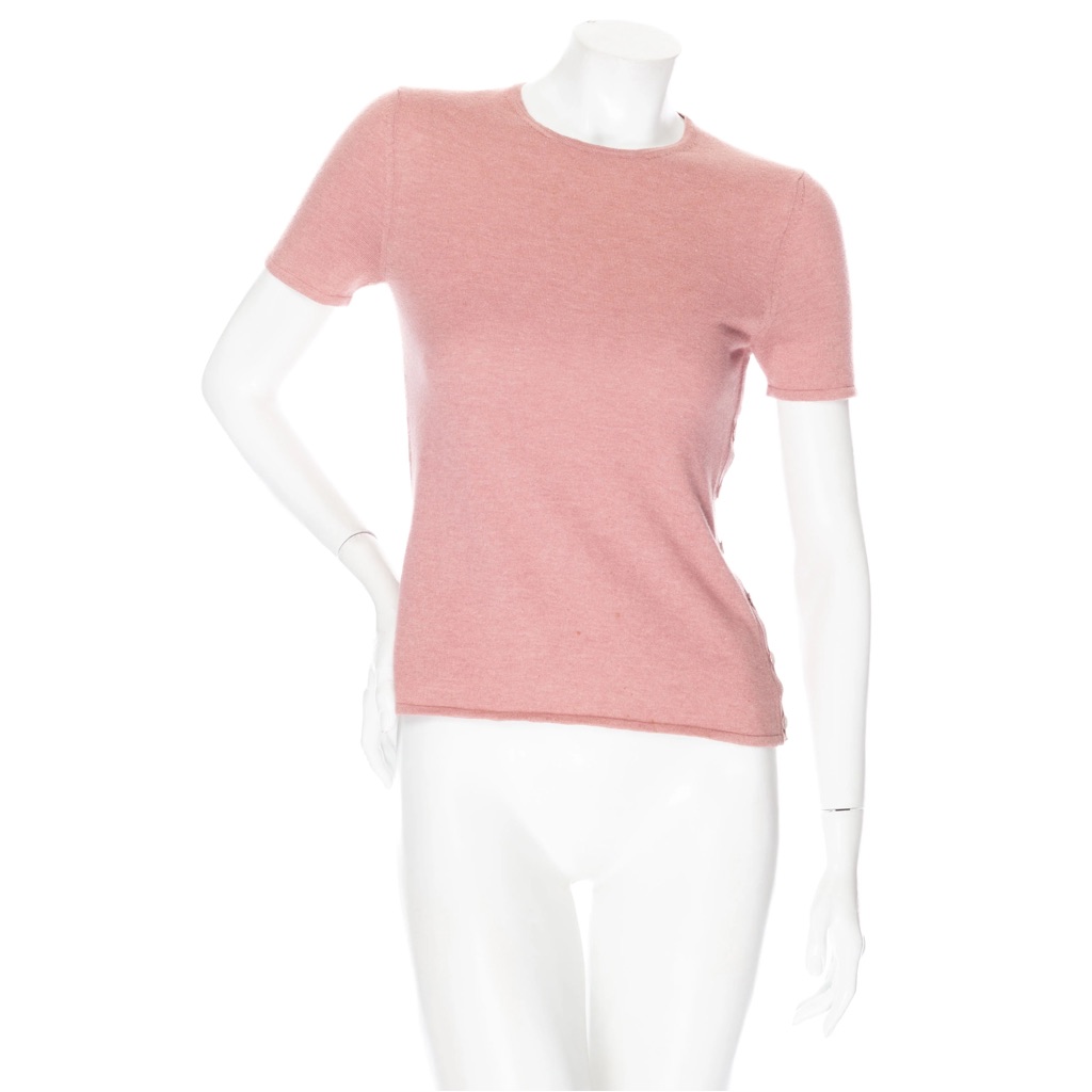 Hermes Cashmere Crewneck Button Detail Tee